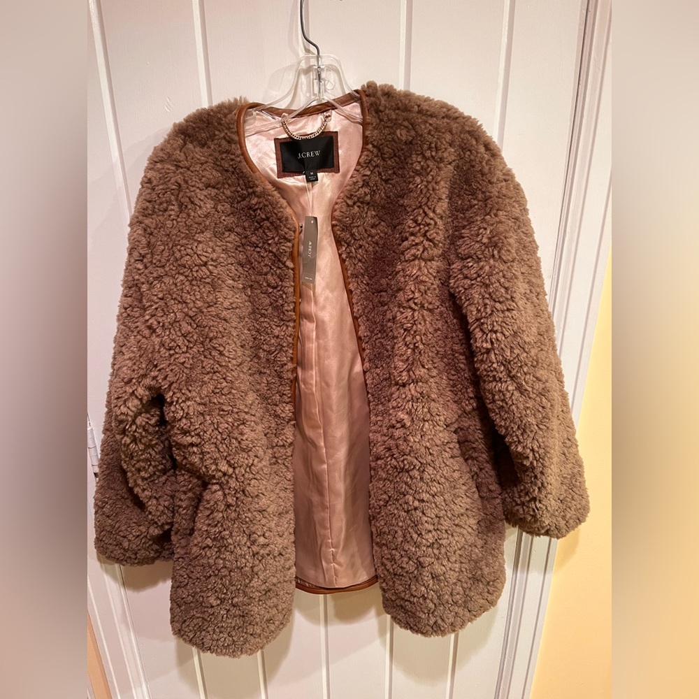 J.Crew collarless jacket in recycled Sherpa. Size M NWT
